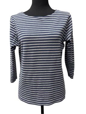 Talbots Navy & White Striped 3/4 Sleeve Top | Size M | Classic Nautical Style